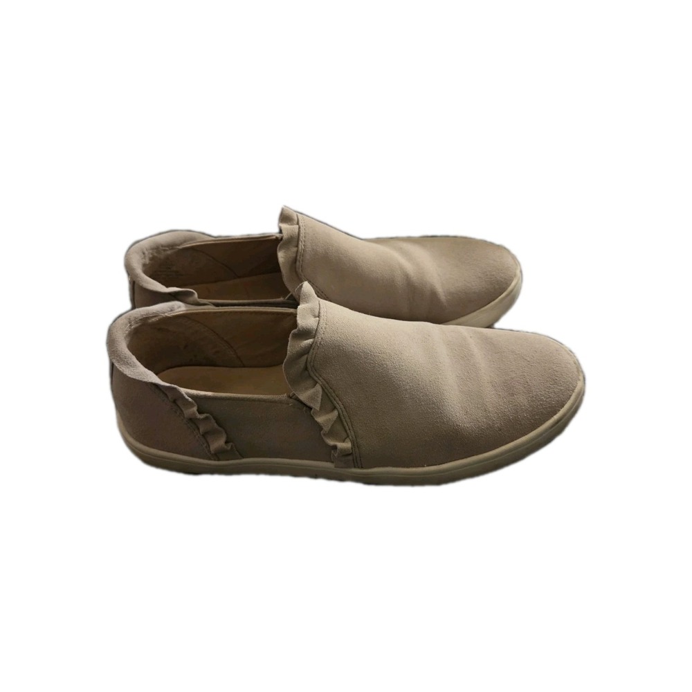 Kate Spade Lilly Ruffle Slip On Sneakers Beige Taupe Suede Leather‎ Flats 7.5M
